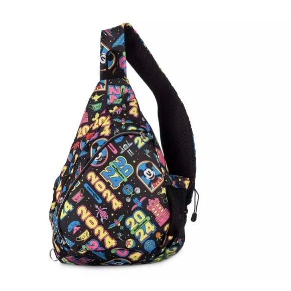 Disney Handbags - 2024 Disney Parks Walt Disney World Crossbody Sling Bag Black Neon Mickey Castle